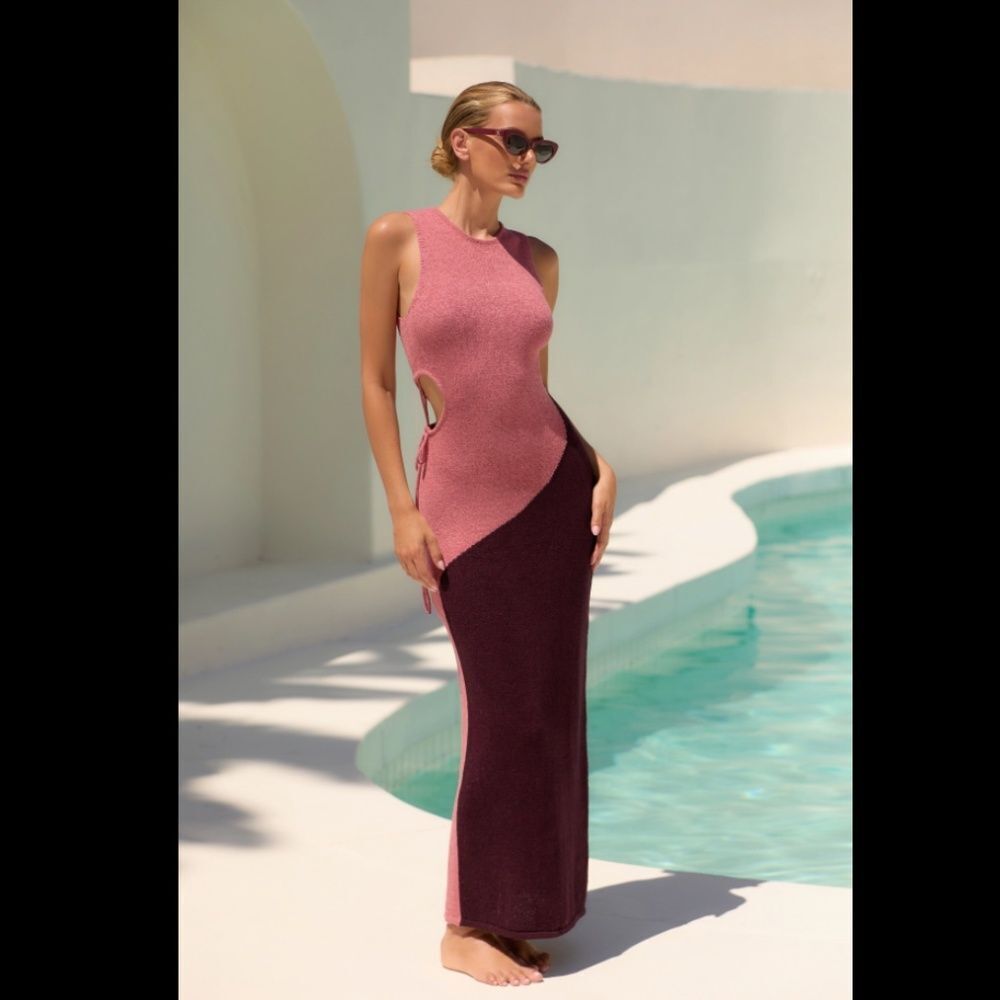 Pink Two-Tone Cutout Maxi Dress